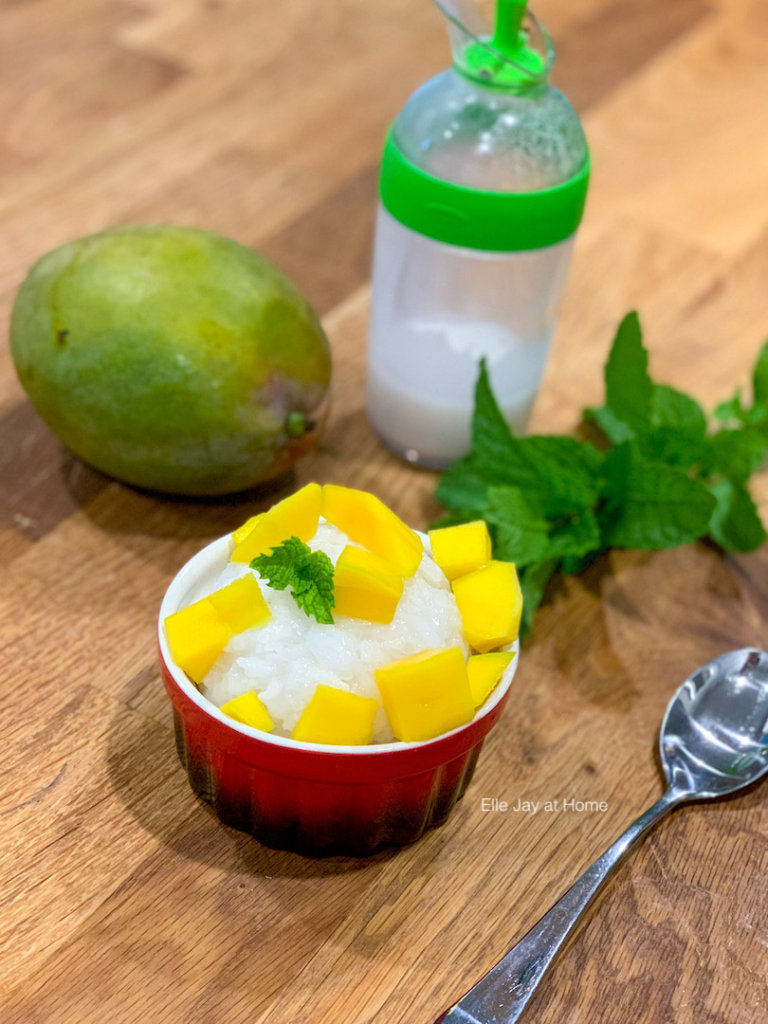 Fresh mango + fresh coconut syrup + rice for a glorious Thai dessert.