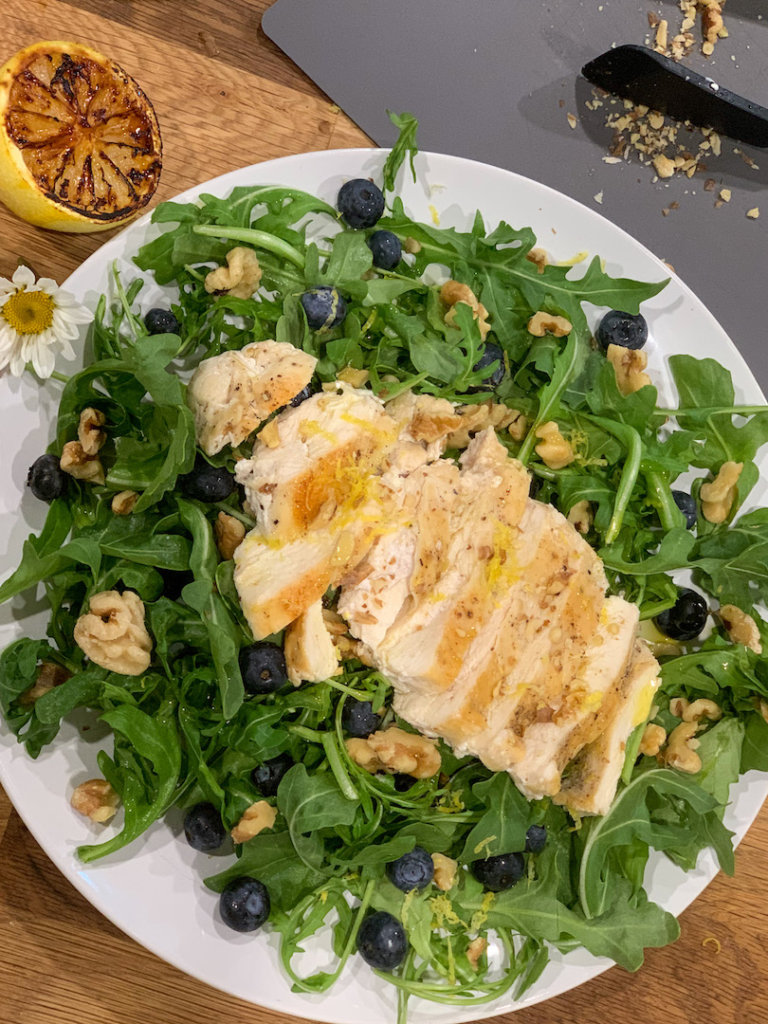 Blueberry Arugula Salad with Seared Lemon Dressing