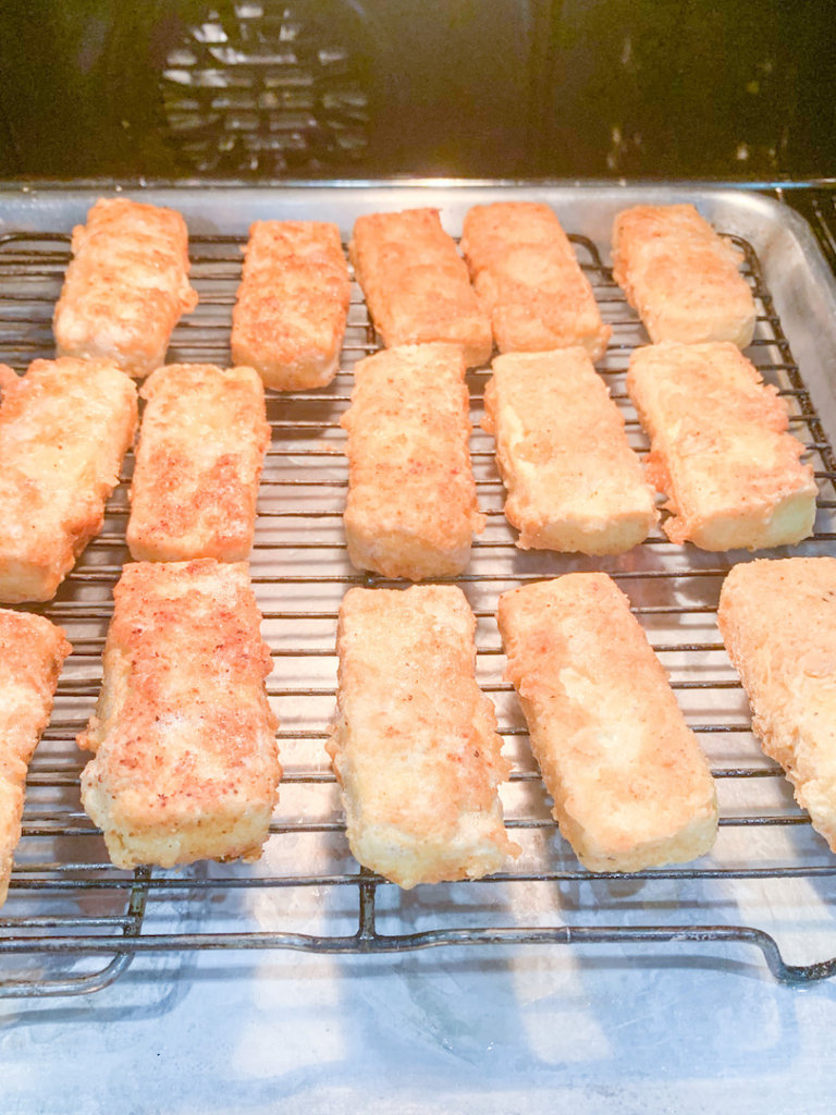 Keep chicken fried tofu crispy and warm on a wire rack in the oven