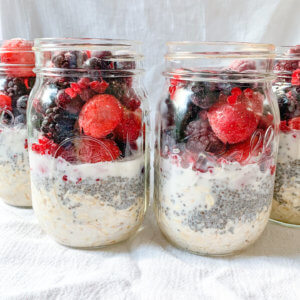 ball jars of berry chia overnight oats