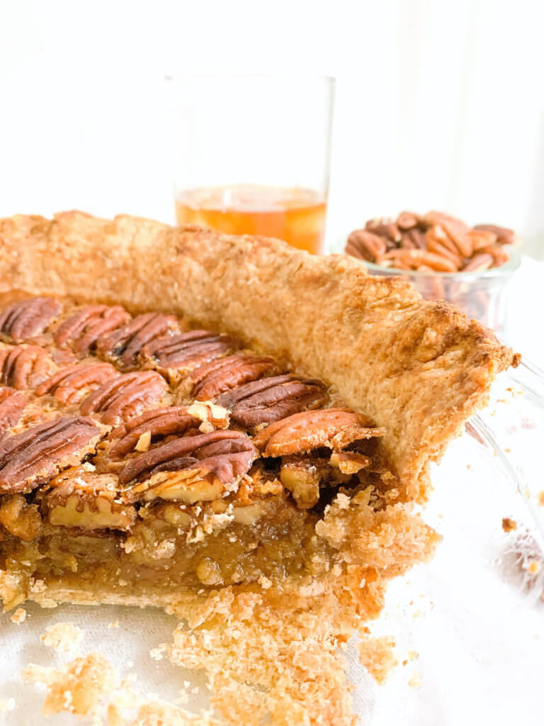 Inside shot of maple bourbon pecan pie