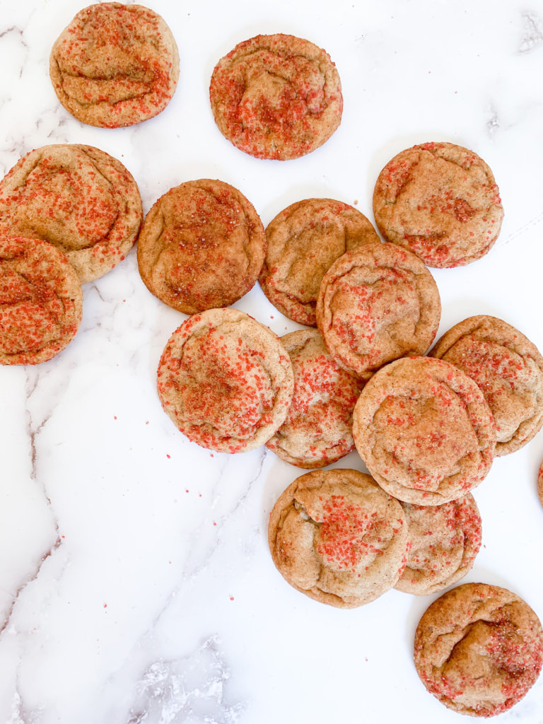 red hot snickerdoodles on a white countertop