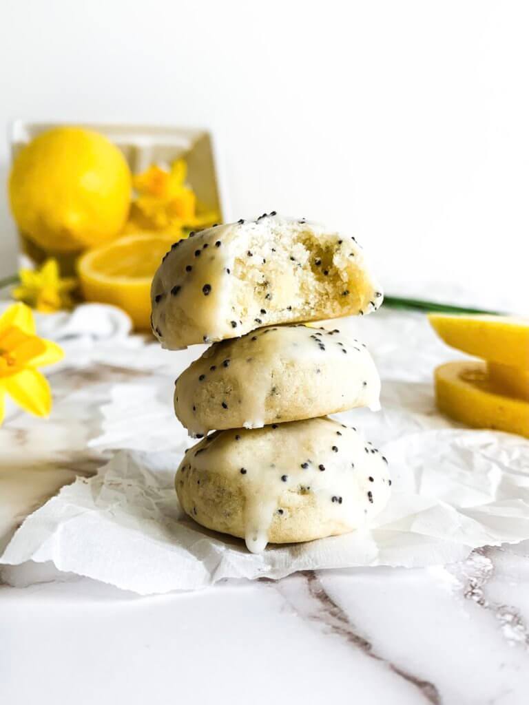 stack of lemon poppyseed cookies