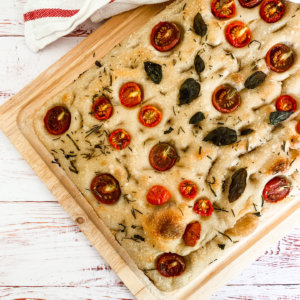 tomato and herb sourdough focaccia